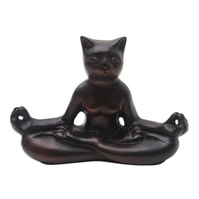 Alternate image for Hand Crafted Cement Cat Statuette from Java Cat Meditation