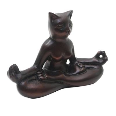 Alternate image for Hand Crafted Cement Cat Statuette from Java Cat Meditation