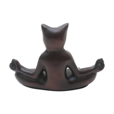 Alternate image for Hand Crafted Cement Cat Statuette from Java Cat Meditation