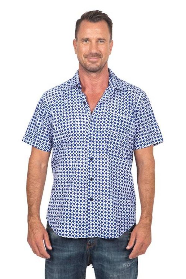 Alternate image for Mens Hand-Stamped Blue and White Cotton Shirt Blue Kites