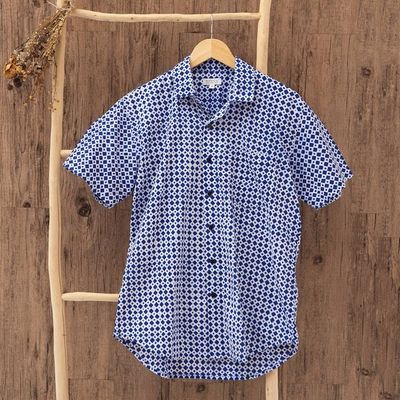 Alternate image for Mens Hand-Stamped Blue and White Cotton Shirt Blue Kites