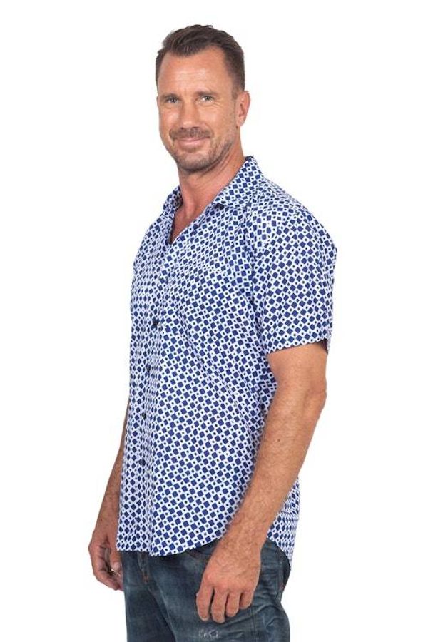 Alternate image for Mens Hand-Stamped Blue and White Cotton Shirt Blue Kites