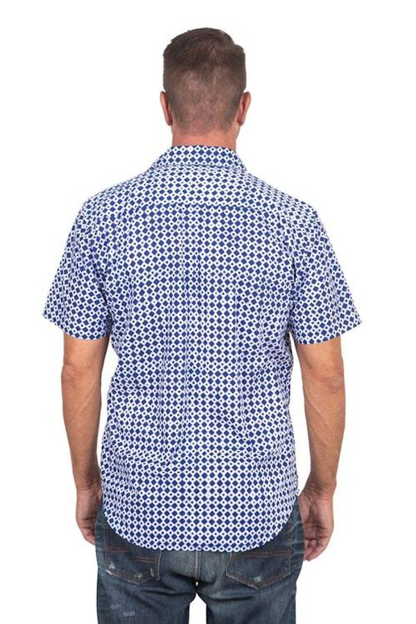 Alternate image for Mens Hand-Stamped Blue and White Cotton Shirt Blue Kites