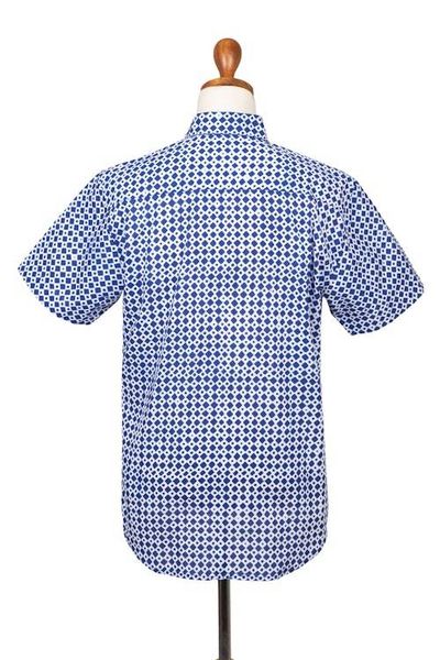 Alternate image for Mens Hand-Stamped Blue and White Cotton Shirt Blue Kites