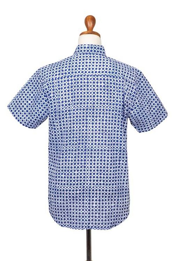 Alternate image for Mens Hand-Stamped Blue and White Cotton Shirt Blue Kites