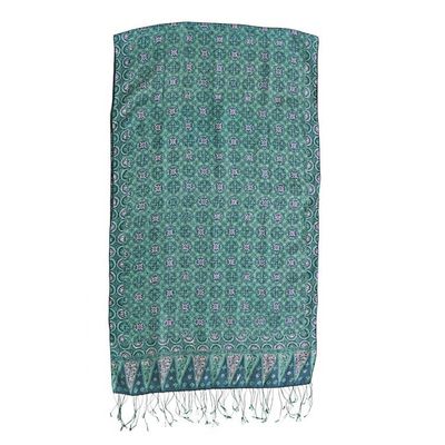 Alternate image for Blue and Green Traditional Hand-Stamped Batik Silk Shawl Kawung Biru