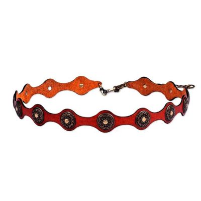 Alternate image for Antiqued Finished Metal and Red Leather Belt from Armenia Fiery Cores