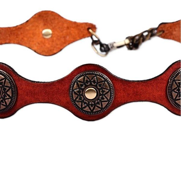 Alternate image for Antiqued Finished Metal and Red Leather Belt from Armenia Fiery Cores
