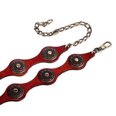 Alternate image for Antiqued Finished Metal and Red Leather Belt from Armenia Fiery Cores