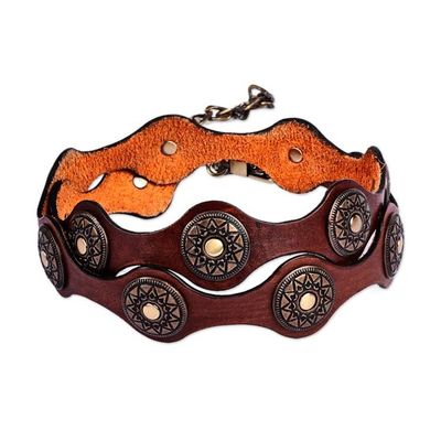 Alternate image for Antiqued Finished Metal and Brown Leather Belt from Armenia Magnificence Cores