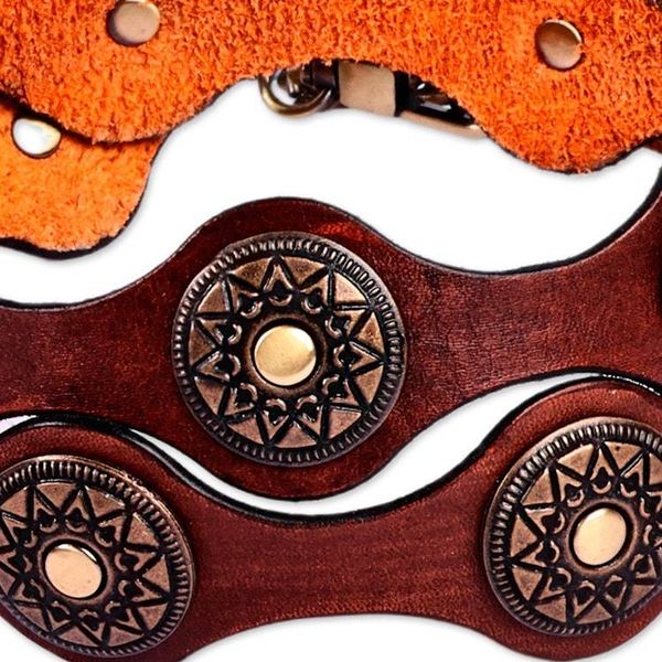 Alternate image for Antiqued Finished Metal and Brown Leather Belt from Armenia Magnificence Cores