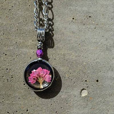 Alternate image for Real Dry Pressed Flower Necklace for Women, Dried Heather in Glass, Jewelry Gift
