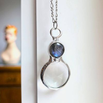 Alternate image for Labradorite Kaleidoscope Necklace, Handmade Prism Pendant with Faceted Crystal Glass