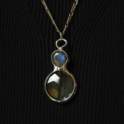 Alternate image for Labradorite Kaleidoscope Necklace, Handmade Prism Pendant with Faceted Crystal Glass