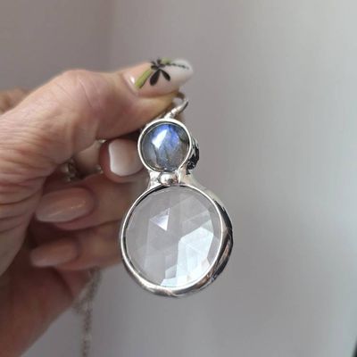 Alternate image for Labradorite Kaleidoscope Necklace, Handmade Prism Pendant with Faceted Crystal Glass