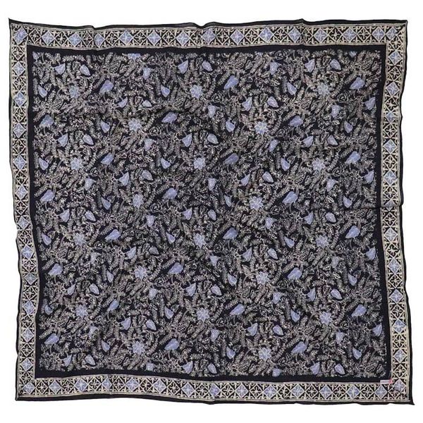 Alternate image for Large 39 Wild Rag Batik Bandana Blue Navy Foliage, 100% Soft Cotton, Hand Dyed Hair Cover Scarf