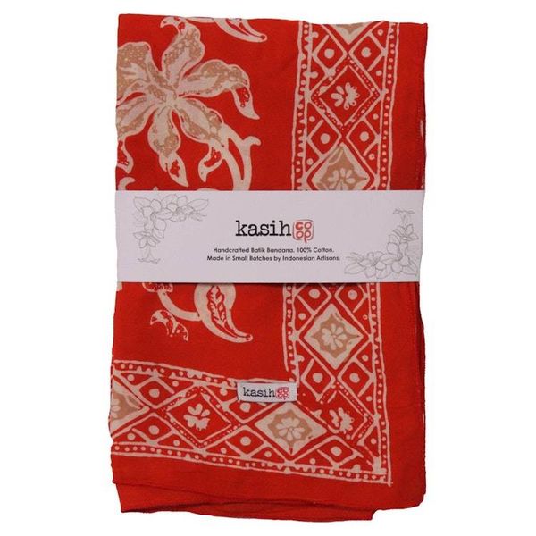 Alternate image for Large 39 Hand Dyed Batik Bandana, 100% Soft Cotton, Fiery Flora