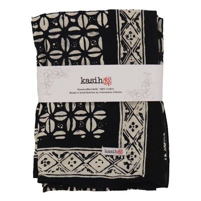 Alternate image for Large 39 Hand Dyed Batik Bandana, 100% Soft Cotton, Horn Beetle, Black White
