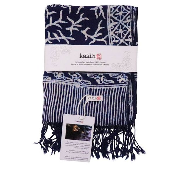 Alternate image for Handmade Batik Scarf - Soft Cotton - Mark, Blue