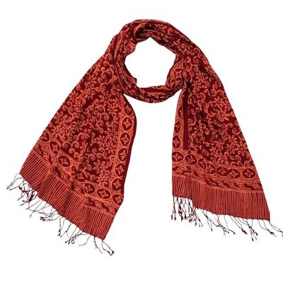 Alternate image for Handmade Batik Scarf, Soft Cotton, Loop, Red, Burgundy