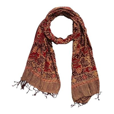 Main image for Handmade Batik Scarf, Soft Cotton, Sunlit Garden, Red Burgundy