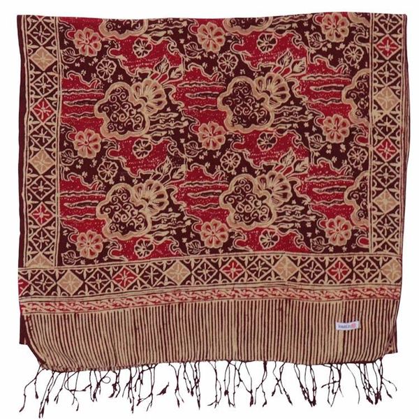 Alternate image for Handmade Batik Scarf, Soft Cotton, Sunlit Garden, Red Burgundy