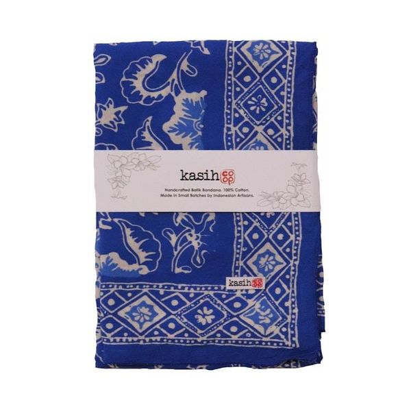 Alternate image for Large 39 Hand Dyed Batik Bandana, Blue Tendril, 100% Cotton
