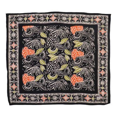 Alternate image for Hand Dyed Batik Bandana, 100% Soft Cotton, Dusk Petals, Black, Orange