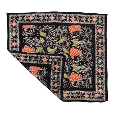 Alternate image for Hand Dyed Batik Bandana, 100% Soft Cotton, Dusk Petals, Black, Orange