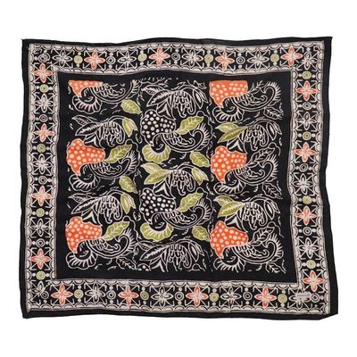 Alternate image for Hand Dyed Batik Bandana, 100% Soft Cotton, Dusk Petals, Black, Orange