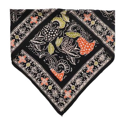 Alternate image for Hand Dyed Batik Bandana, 100% Soft Cotton, Dusk Petals, Black, Orange