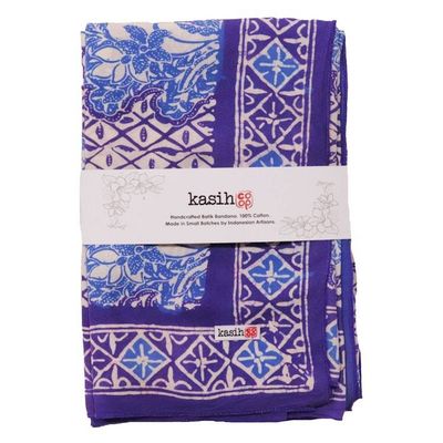 Alternate image for Large 39 Hand Dyed Batik Bandana, Soft Lightweight Cotton, Vines in Navy Blue