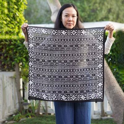 Alternate image for Large 39 Batik Bandana, Hand Dyed, 100% Soft Cotton, Geometric Black & White, XL