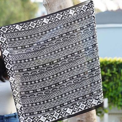 Alternate image for Large 39 Batik Bandana, Hand Dyed, 100% Soft Cotton, Geometric Black & White, XL