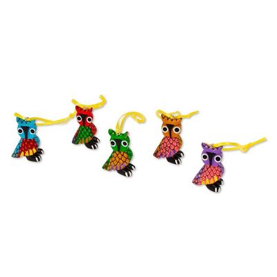 Alternate image for Painted Wood Alebrije Owl Ornaments Set of 5 from Mexico Sweet Owls