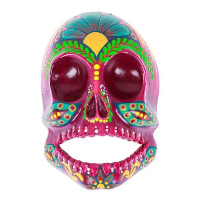 Alternate image for Hand-Painted Fuchsia Recycled Cardboard Skull Mask Fuchsia Underworld