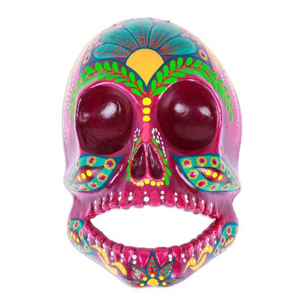 Alternate image for Hand-Painted Fuchsia Recycled Cardboard Skull Mask Fuchsia Underworld