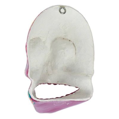 Alternate image for Hand-Painted Fuchsia Recycled Cardboard Skull Mask Fuchsia Underworld