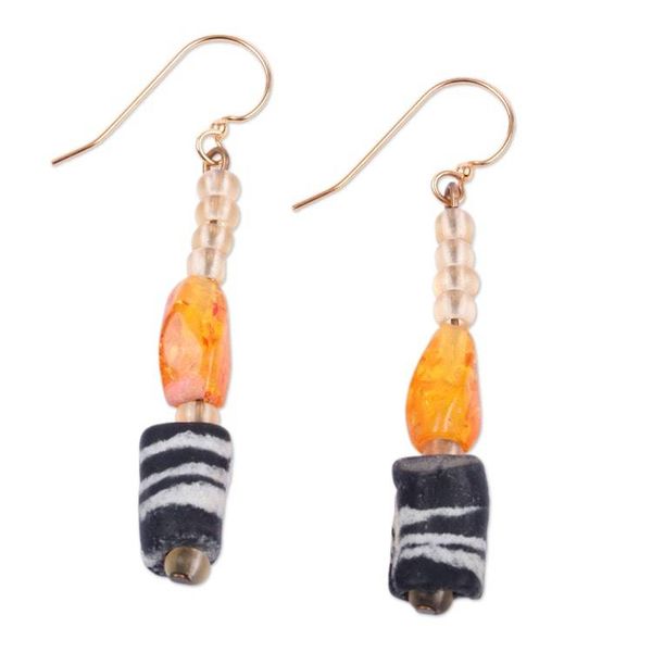Alternate image for Eco-Friendly Recycled Glass Beaded Dangle Earrings Sparkles at Night