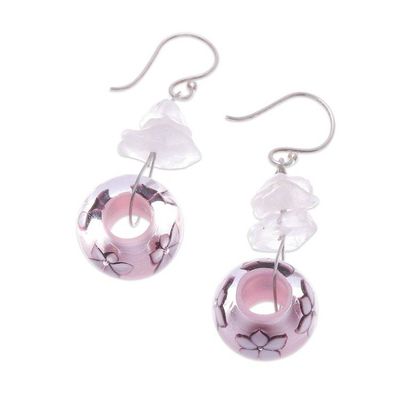 Alternate image for Spring-Themed Glass and Quartz Pink Beaded Dangle Earrings Blooming Forever