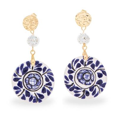 Alternate image for Talavera-Inspired Floral 14k Gold-Accented Dangle Earrings Endless Blue