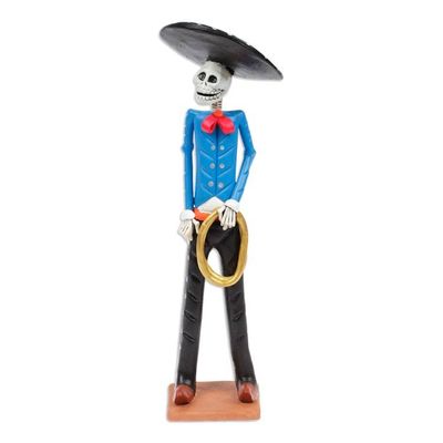 Alternate image for Handcrafted Traditional Skeleton Gentleman Ceramic Sculpture The Bravest Catrin