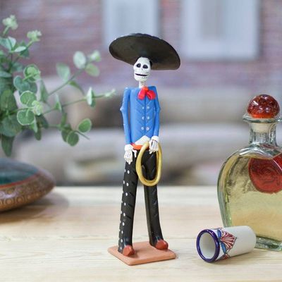 Alternate image for Handcrafted Traditional Skeleton Gentleman Ceramic Sculpture The Bravest Catrin