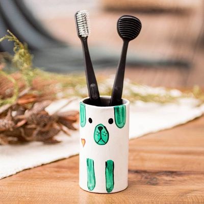 Alternate image for Dog-Themed Hand-Painted Ceramic and Utensil Pen Holder White Loyal Organizer
