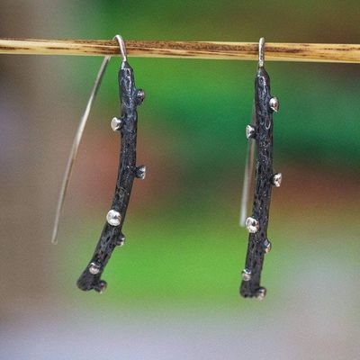 Alternate image for Modern Sterling Silver Drop Earrings in an Oxidized Finish Meteor Shower