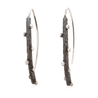 Alternate image for Modern Sterling Silver Drop Earrings in an Oxidized Finish Meteor Shower