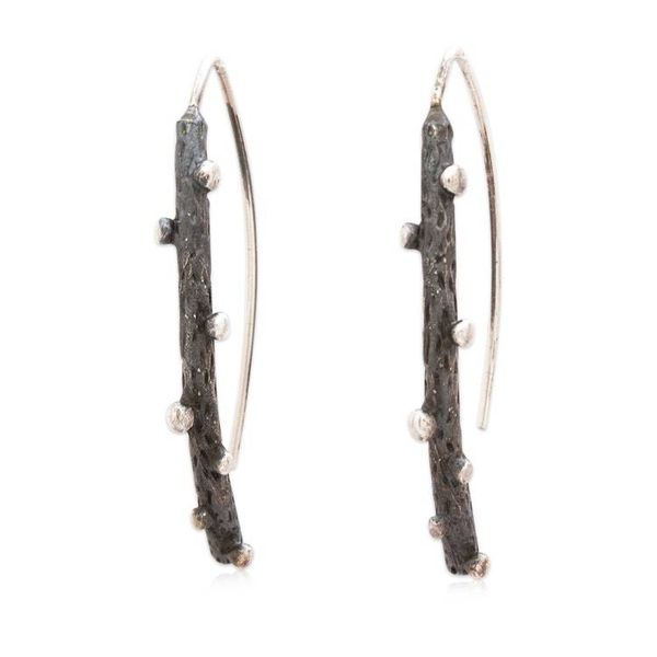 Alternate image for Modern Sterling Silver Drop Earrings in an Oxidized Finish Meteor Shower