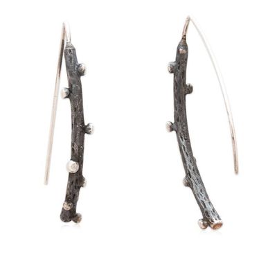 Alternate image for Modern Sterling Silver Drop Earrings in an Oxidized Finish Meteor Shower