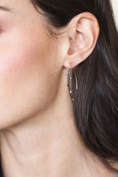 Alternate image for Modern Sterling Silver Drop Earrings in an Oxidized Finish Meteor Shower