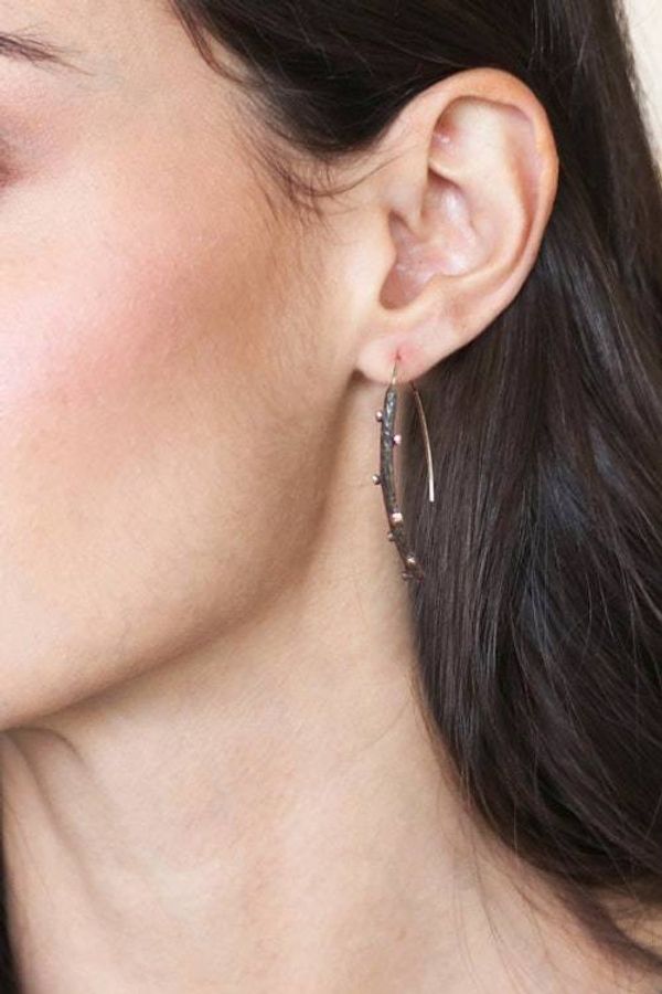 Alternate image for Modern Sterling Silver Drop Earrings in an Oxidized Finish Meteor Shower